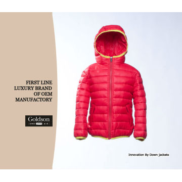 Rojo Color Kids Goose Down Jacket con encuadernación de color en la capucha